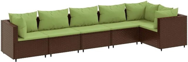 vidaXL 6-tlg Garten-Lounge-Set in L-Form aus braunem Poly-Rattan mit Kissen und pulverbeschichtetem Stahlgestell - Bild 1