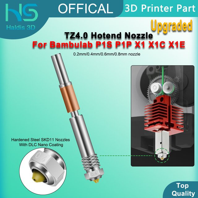 Bambulab TZ4.0 Düse aus gehärtetem SKD11 Stahl mit DLC Nano-Beschichtung in Silber für P1S P1P X1 X1C X1E - Bild 1