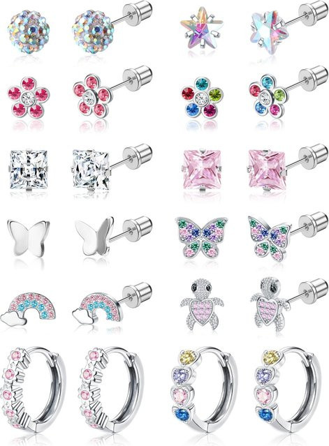 Bobisty Ohrstecker Edelstahl, Silber, Damen, Blumen und Schmetterling - Bild 1