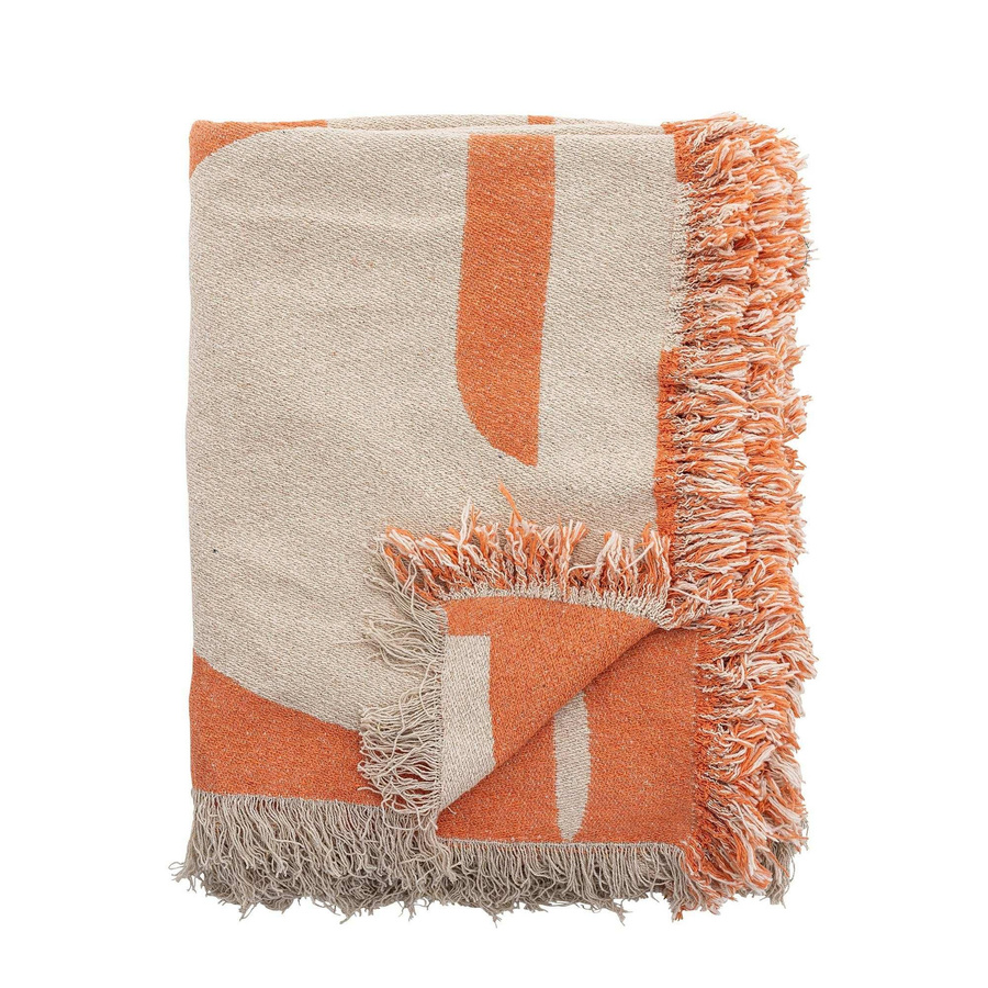 Bloomingville Plaid Caya in Orange mit Webmuster im Boho-Stil, Breite: 160 cm, Tiefe: 130 cm - Bild 1