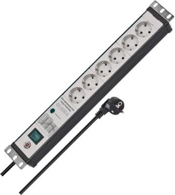 Brennenstuhl Premium-Line 6-fach Steckdosenleiste mit Überspannungsschutz im 19 Zoll Format aus Aluminium in Schwarz und Grau - Bild 3