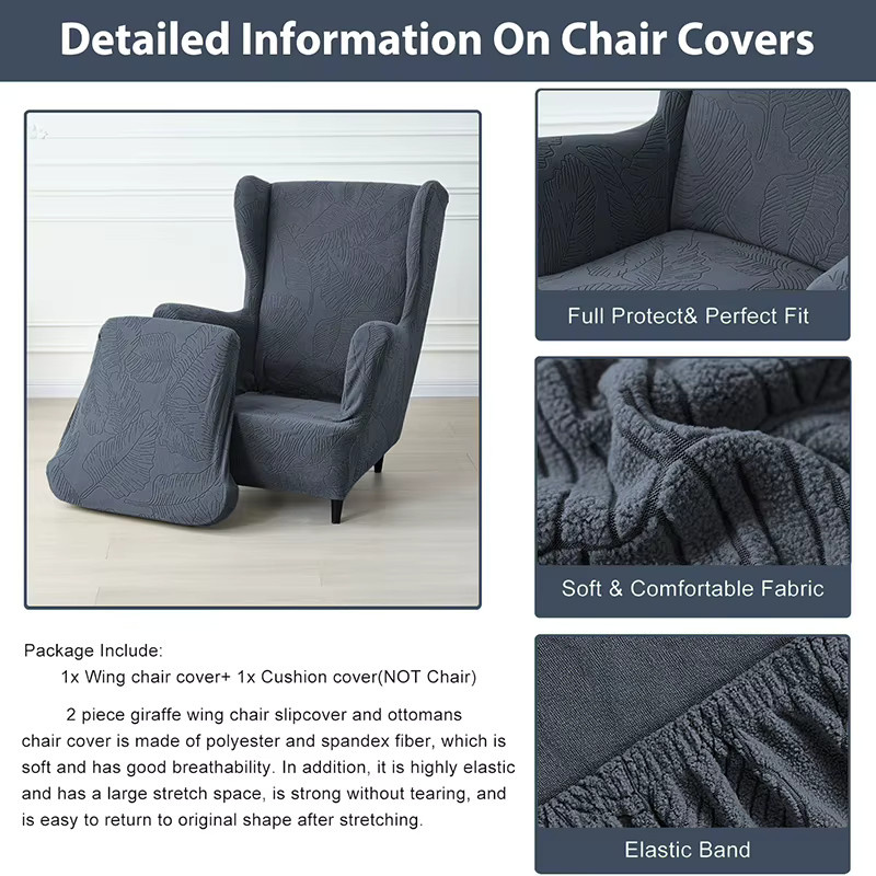 Yupartex Jacquard Wingback Sesselbezug in Grau mit Sitzkissenbezug - Bild 4