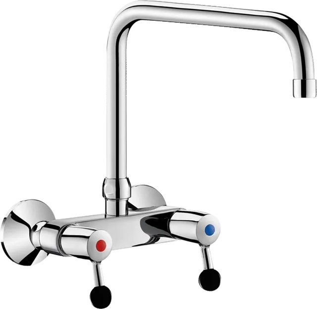 Delabie Wand-Zweigriffarmatur in Chrom mit Schwenkauslauf für Küche und Bad - Bild 1