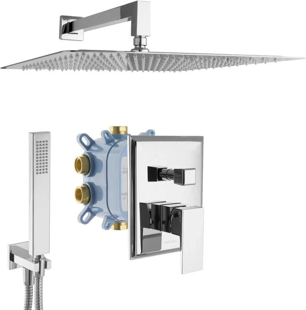 PaulGurkes Regendusche Eckig mit Unterputzarmatur und Montagebox, 2-Wege Duschsystem in Chrom, silberfarben - Bild 1