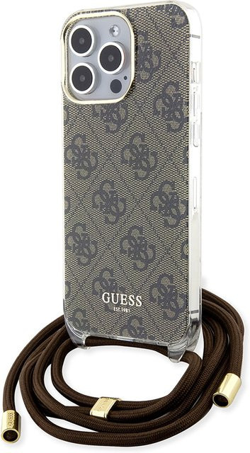 Guess Crossbody Cord 4G Print Hülle für Apple iPhone 15 Pro in Braun - Bild 1