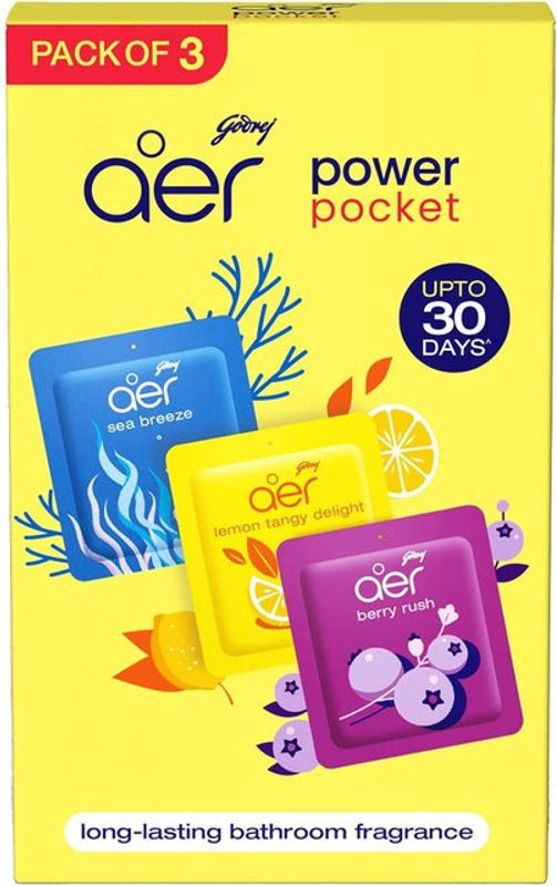 Godrej Aer Power Pocket Badezimmerlufterfrischer floral, hängend, mehrfarbig, 3er-Pack, 10g pro Stück - Bild 1