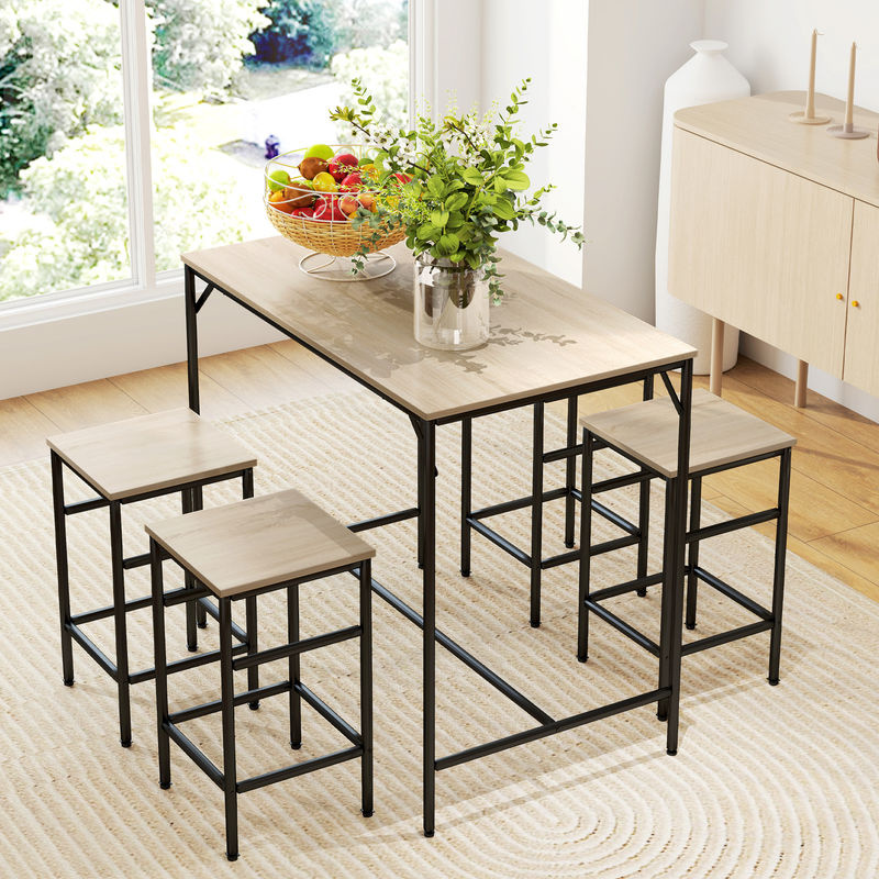 HOMCOM Bartisch Set 5-teilig mit Stehtisch und 4 Barhockern in Eiche und Schwarz, B/T/H: 100 x 60 x 88 cm - Bild 2