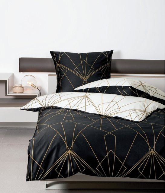 Janine Baumwoll-Bettwäsche Art Deco gestreift in Schwarz - Bild 1