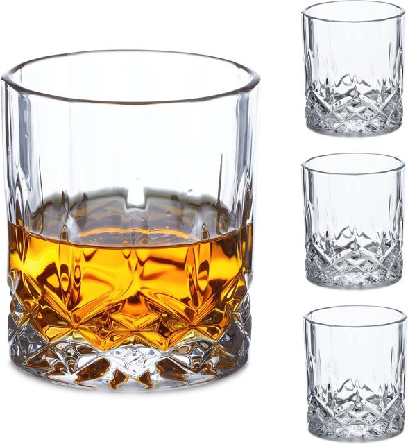 Relaxdays Whiskeygläser 4er Set Tumbler-Gläser aus Glas in Transparent, Spülmaschinengeeignet - Bild 1