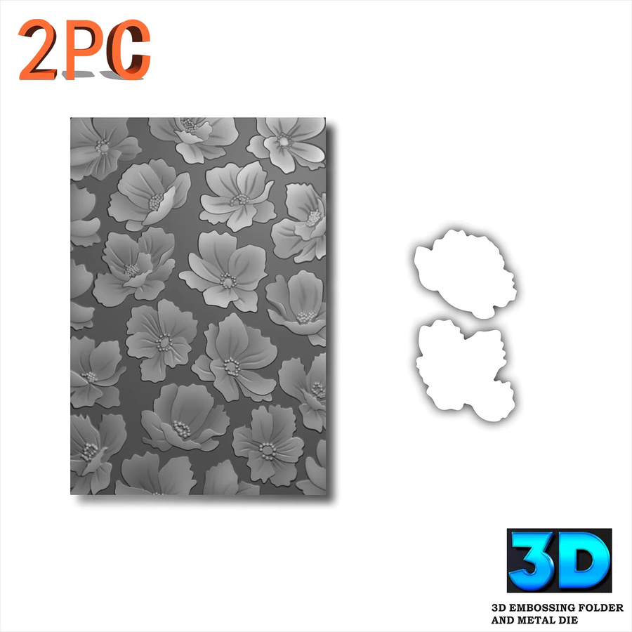 2-teiliges Set Silberne Lotusblume mit 3D-Reliefordner und Schneidform für DIY-Bastelarbeiten und Scrapbooking - Bild 2