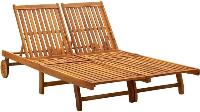 vidaXL 2-Personen-Sonnenliege aus Akazie Massivholz in Braun mit verstellbarer Kopfstütze und Rollen - Bild 1