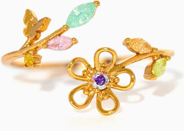 YUYAN Ring, Zirkonia, Blumen-Schmetterling, Gold, Damen, Vintage - Bild 1