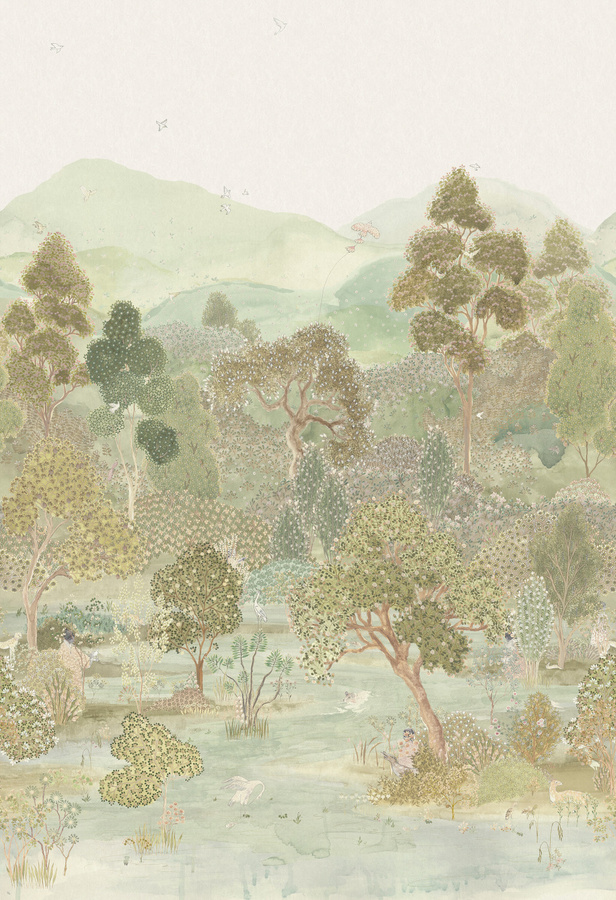 Zoffany Mural Lost Lands Tapete in Mineral mit Natur- und Tiermotiven in Silber, Grün und Multicolour - Bild 1