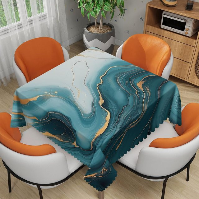 Rechteckige Tischdecke mit Blau-Gold Marmor Textur von JMG Household Supplies, B/B: 90 x 140 cm - Bild 1