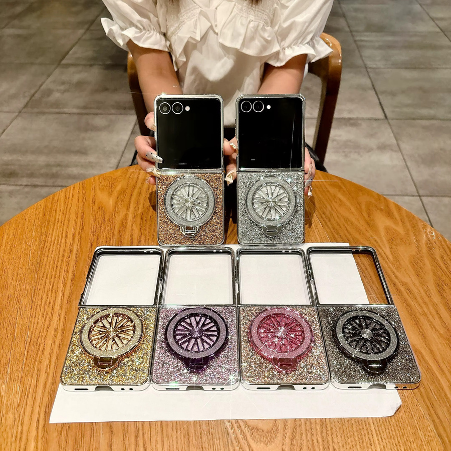 Luxus Handyhülle mit Strass-Gyro-Ständer für Samsung ZFlip 7, 6, 5, 4 und 3 in Orange - Bild 2