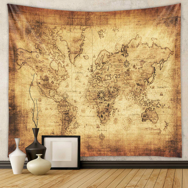 VIKAMA Retro Renaissance Weltkarten-Wandteppich aus Polyesterfaser im Barock-Stil als Wandbehang für dein Wohnzimmer oder Schlafzimmer, Breite: 60 cm, Höhe: 40 cm - Bild 1
