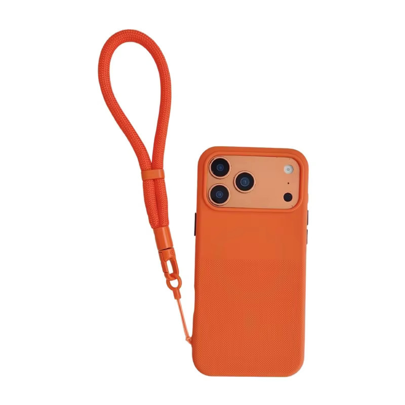 EHUIDE Magnetische Kurze Lanyard-Hülle für iPhone 17 16 15 14 13 12 11 Pro Max, Matt, Stoßfest mit Handgelenkschlaufe und Anti-Rutsch-Wellenpunkt-Design, Orange - Bild 6