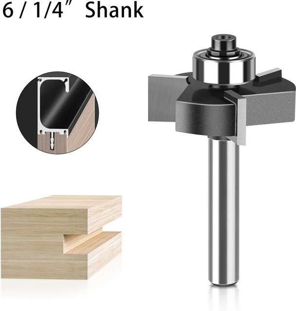 JGZUI Schaftfräser mit drei Schneidklingen für T-Nuten und Zapfenschlitze, 6 mm Durchmesser, 1/4 Zoll Schaft, Farbe: Silber - Bild 1