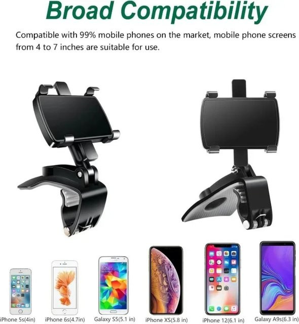 Drehbarer Handyhalter für das Armaturenbrett in Schwarz, 360-Grad-Rotation, passend für Handys von 4 bis 7 Zoll - Bild 1