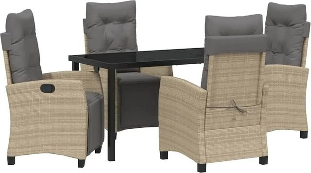 vidaXL Garten Essgruppe 5-teilig aus Poly-Rattan in Beige mit Glastisch für Terrasse und Garten - Bild 1