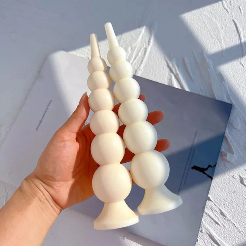 SANZON Silikonform für geometrische Kerzen in Form von runden Säulen und Kugeln für Sojawachs in Weiß und Rosa - Bild 1