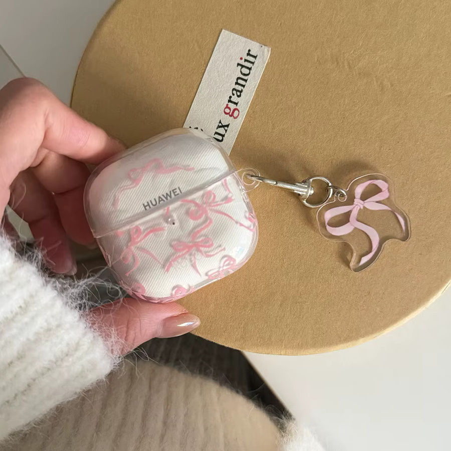Rosa Schutzhülle im Ballett-Stil mit Schleife und Anhänger für Huawei FreeBuds 7i 6i 5i SE3 FreeClip 2 - Bild 2