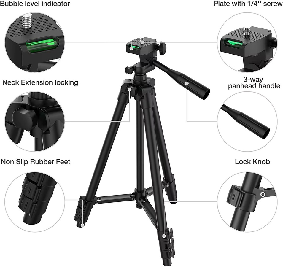 Mrgabwte Universelles Stativ mit Bluetooth-Fernbedienung und Handyhalterung in Schwarz und Silber - Bild 4