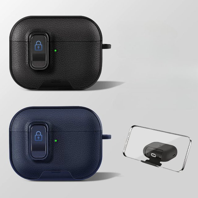 Sichere Handyhalterung mit Schloss-Schalter für Apple AirPods Pro 3, AirPods Pro 2 oder AirPods 4 Bluetooth-Kopfhörer-Hülle mit Haken in Schwarz - Bild 1