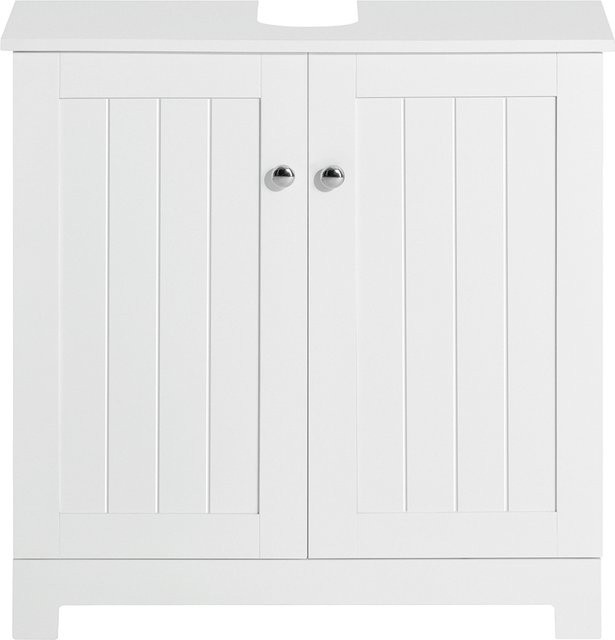 SoBuy Waschbeckenunterschrank BZR18 Badschrank mit verstellbarer Ablage in Weiß, B/T/H: 60 x 60 x 30 cm - Bild 1