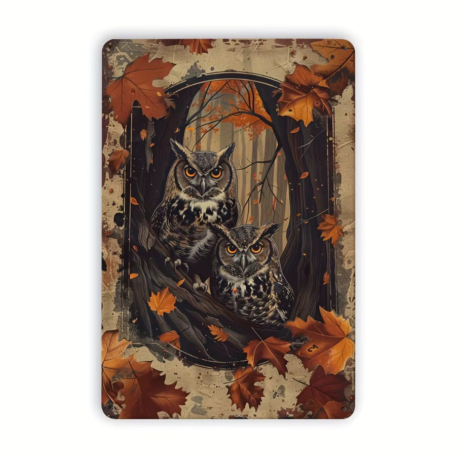 Vintage Eule Herbst Metallschild Wanddekoration aus Eisen, Mehrfarbig, B/H: 30,0 x 20,0 cm - Bild 2