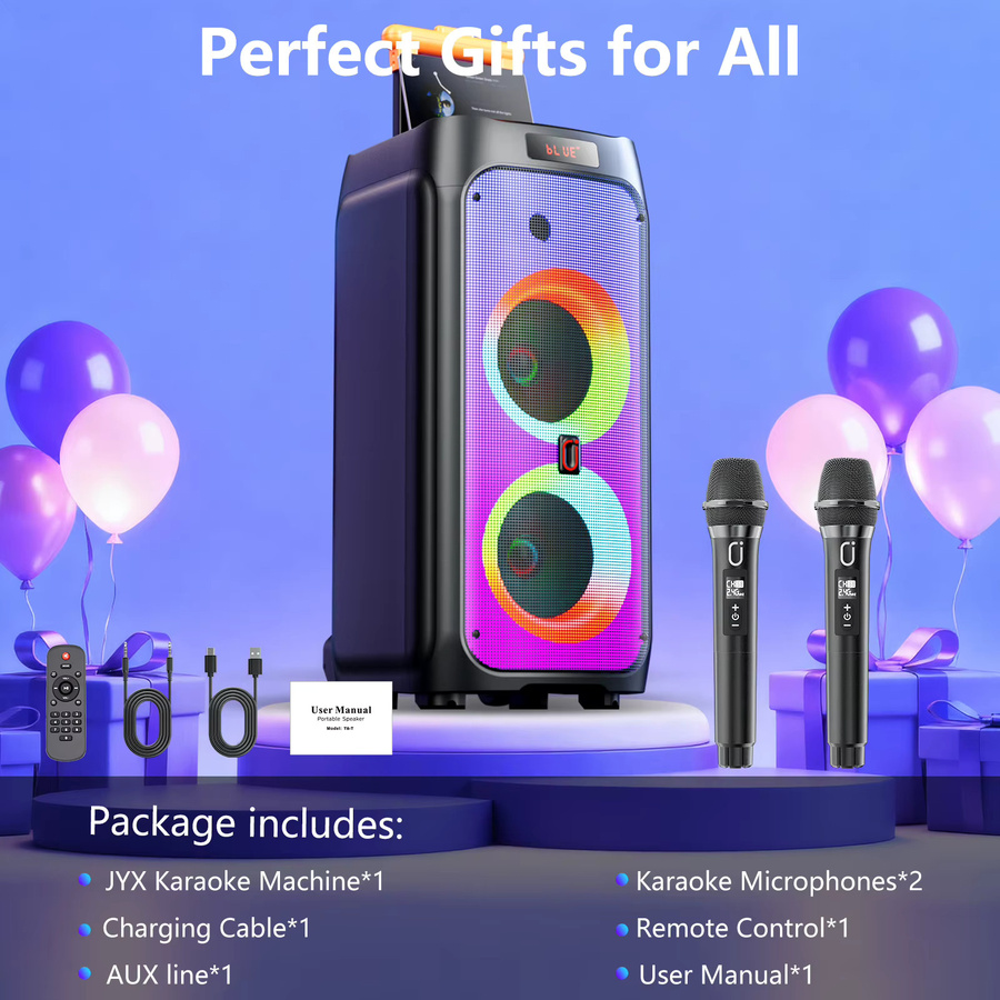FanFun T8 Karaoke-Maschine mit 2 kabellosen Bluetooth-Mikrofonen, tragbarer Bluetooth-Lautsprecher in Schwarz - Bild 7