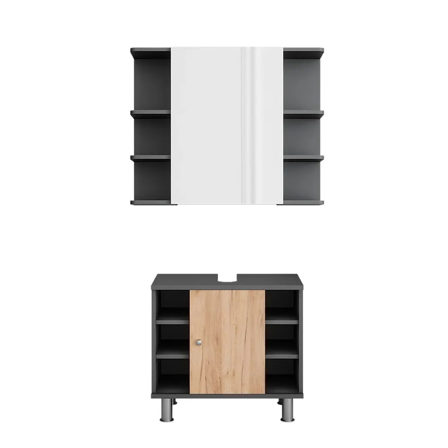 Vicco Badmöbel-Set Fynn in Anthrazit und Goldkraft Eiche, bestehend aus Waschtischunterschrank und Spiegelschrank, 2-teilig - Bild 2