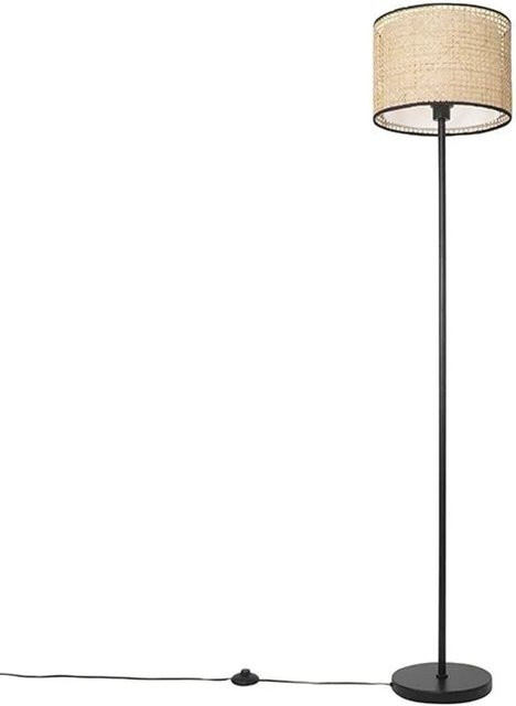 QAZQA Land Stehlampe Kata in Schwarz mit dimmbarem Rattanschirm und E27 Fassung, Höhe: 165 cm - Bild 1