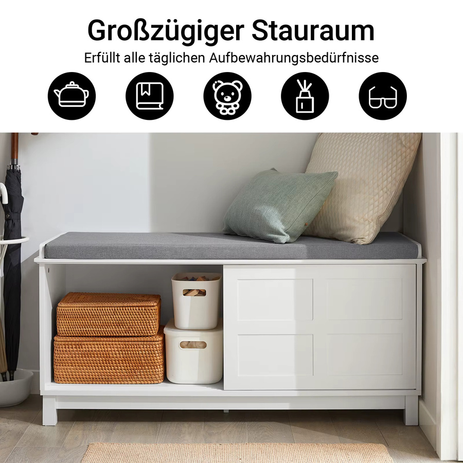 SoBuy FSR86-W Schuhbank mit gepolstertem Kissen und Stauraum in Weiß, B/T/H: 114 x 40 x 53 cm - Bild 4