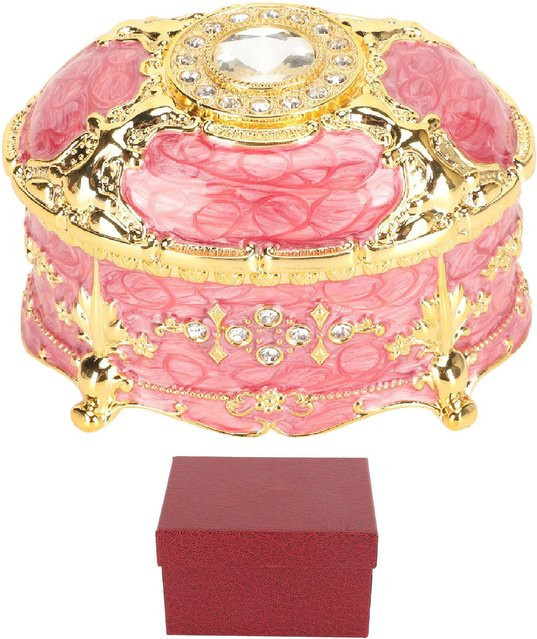 Neoglint Schmuckschatulle aus Zinklegierung in Rosa Beige mit Strasssteinen und Vintage-Gravur für Damen - Bild 1