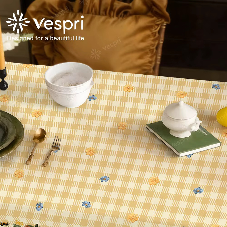 Vespri Frühlings- und Oster-Tischdecke mit Blumen- und Wabenmuster in Gelb-Weiß - Bild 3