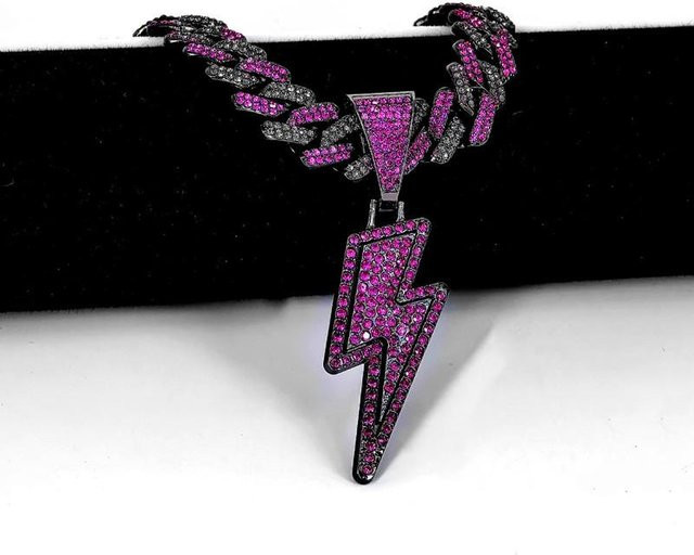 YIRAN Choker-Halskette, Blitzanhänger, Dunkelviolett Schwarz, CZ, 40 cm, Unisex - Bild 1