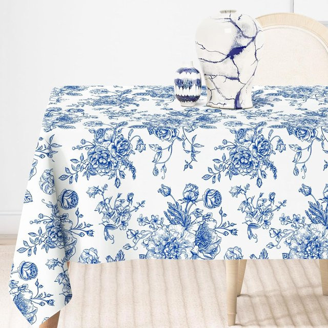 Wasserdichte rechteckige Tischdecke von JINGYUE Pet mit blau-weißem Porzellan-Blumenmuster, B/B: 90 x 140 cm - Bild 1