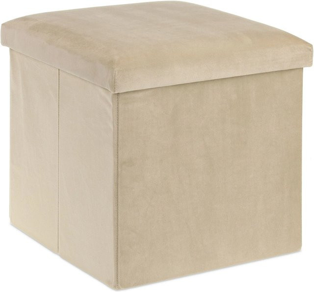 Relaxdays Sitzhocker Samt Beige mit Stauraum faltbar B/T/H: 38 x 38 x 38 cm - Bild 1