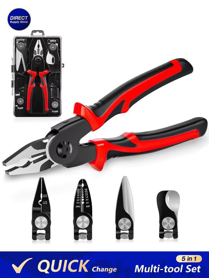 Realmote 5-in-1 Multitool Zangen-Set mit Schnellwechsel-Köpfen, Drahtschneider, Schere, Kabelschneider, Abisolierzange und Crimpzange - Bild 7