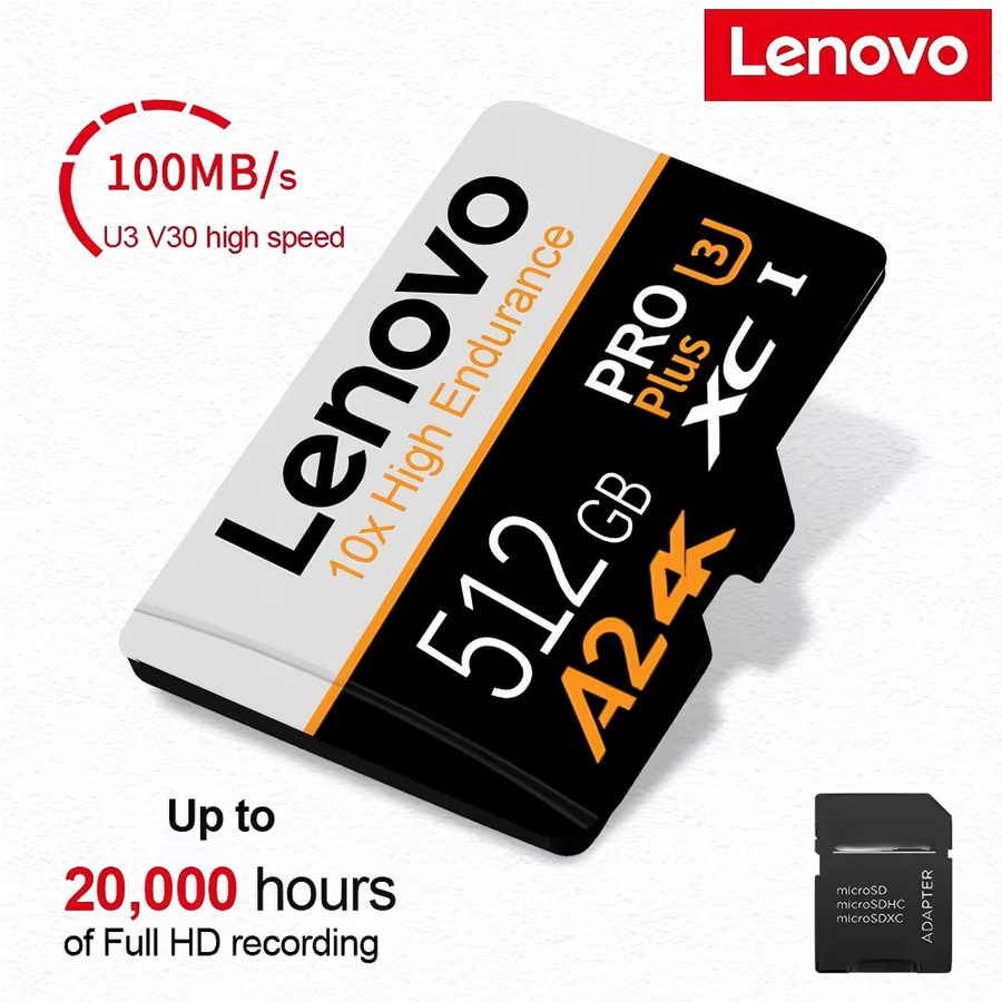 Lenovo Micro SD Speicherkarte UHS-I V10 in Schwarz mit 512 GB Kapazität für Kamera, Smartphone und PC - Bild 1