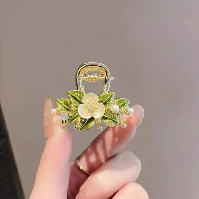 HIYAYZ Haarspange mit Blatt, Blume, Strass und Perlen, Damen - Bild 1