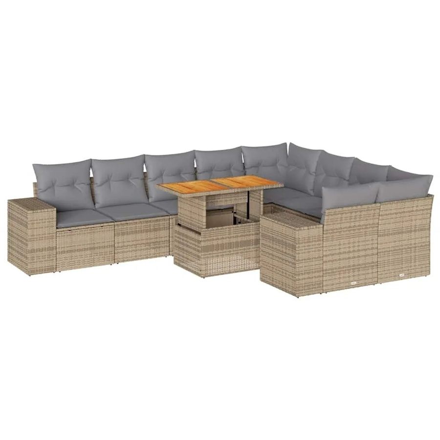 vidaXL 10-teilige Garten-Sofagarnitur aus Akazienholz und Poly-Rattan mit Kissen in Beige-Grau - Bild 2