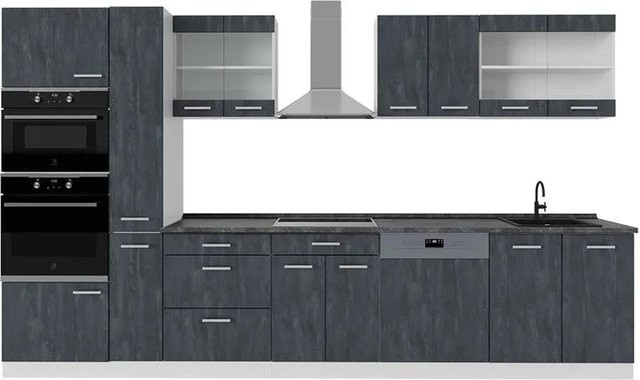 Vicco R-Line Küchenzeile in Schwarz Beton und Weiß mit Arbeitsplatte in Anthrazit, Breite: 350 cm - Bild 2