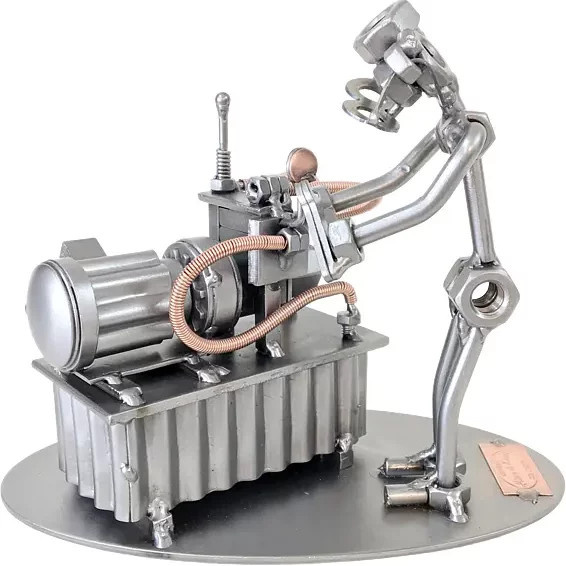 Schraubenmännchen Hydrauliker Hinz und Kunst Tischdeko aus Metall in Silber - Bild 1
