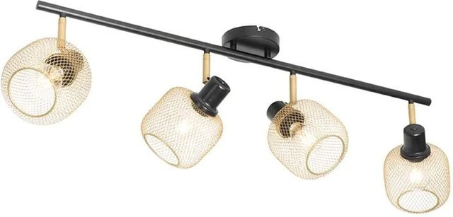 QAZQA Industriespot Bliss Mesh in Schwarz mit goldenen Akzenten, verstellbare Deckenleuchte aus Stahl mit 4 E27 Fassungen - Bild 1