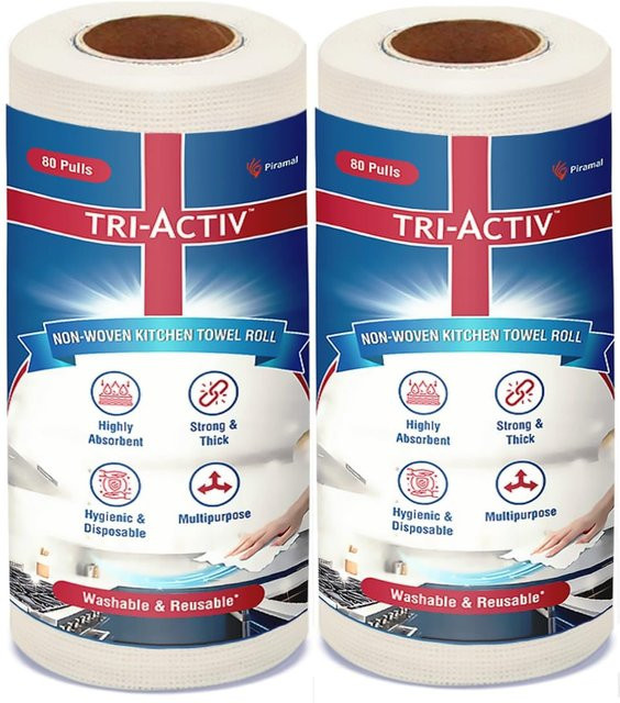 Tri-Activ Waschbare und wiederverwendbare Küchenhandtuchrolle Packung mit 2 Rollen, 160 Blatt, Saugfähige Vliesstoff-Küchentücher in Weiß und Blau von TheWish All In One - Bild 1