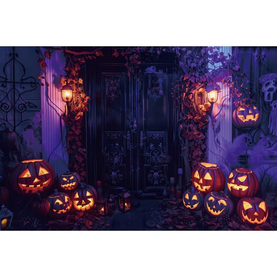 Yeele Halloween Fotografie Hintergrund mit lila Schloss, Kürbis und Fledermäusen für Kinderporträts - Bild 2