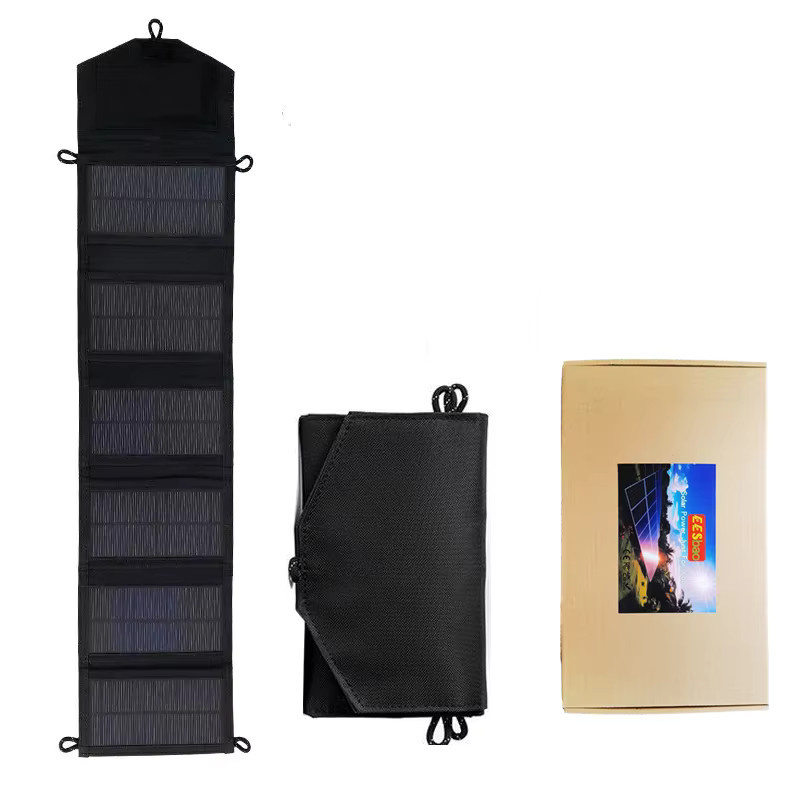 EESBAO Faltbares Solarladegerät Wasserdichtes USB-Solarpanel für Outdoor-Camping in Schwarz - Bild 6