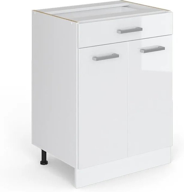 Vicco Küchenunterschrank R-Line Weiß Hochglanz mit Schubladen, Breite: 60 cm, Tiefe: 46 cm, Höhe: 81,6 cm - Bild 1